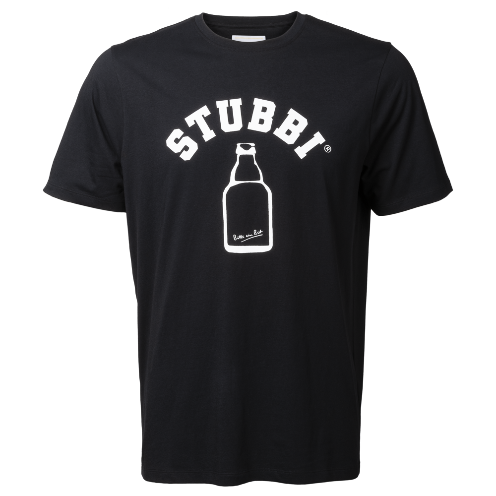 Schwarzes T-Shirt aus Baumwolle mit weißem Stubbi Logo in der Mitte