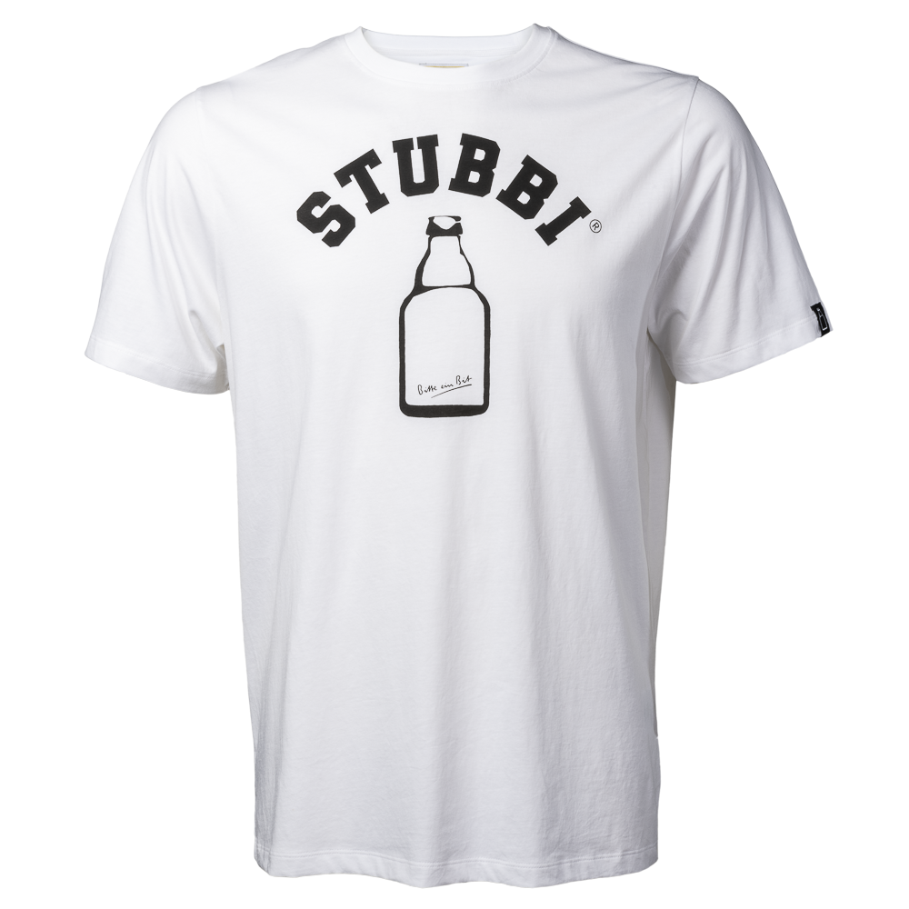 Weißes T-Shirt aus Baumwolle mit schwarzen Stubbi Logo