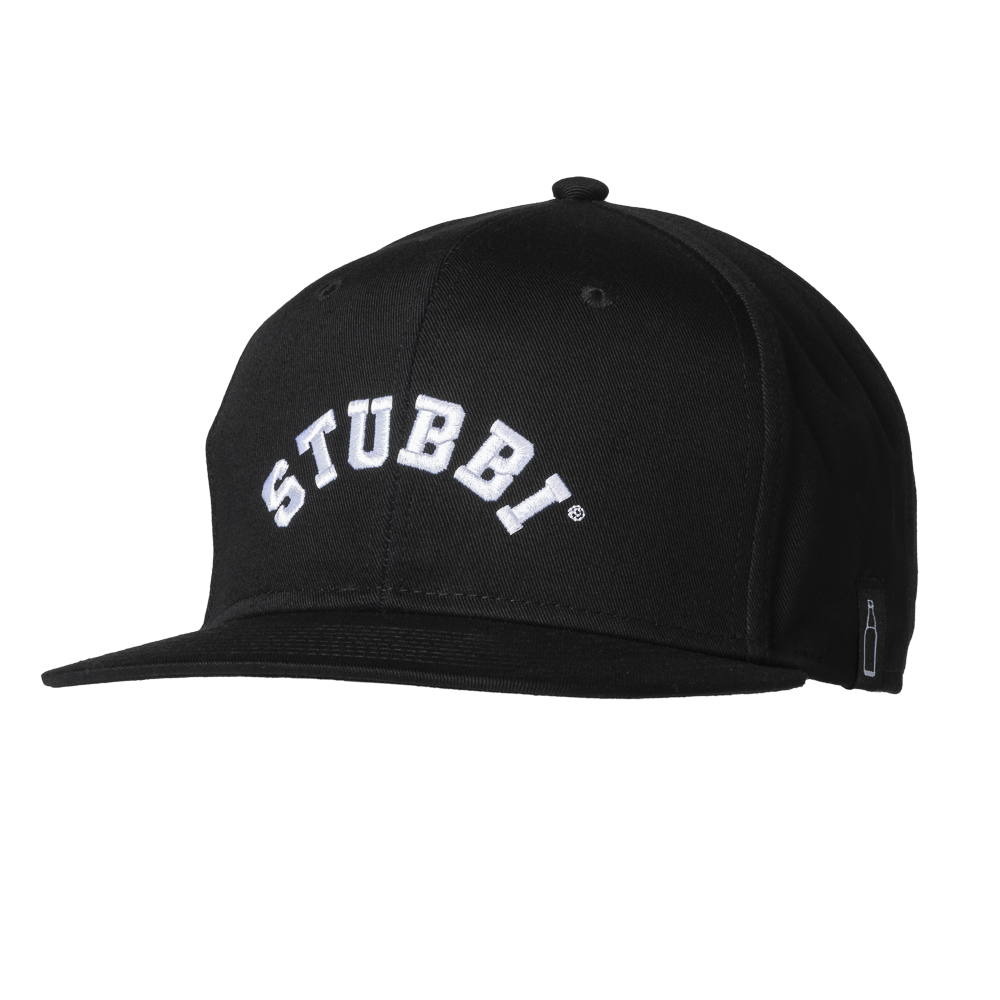 Schwarze Snapback Cap aus Baumwolle mit weißem Stubbi Logo