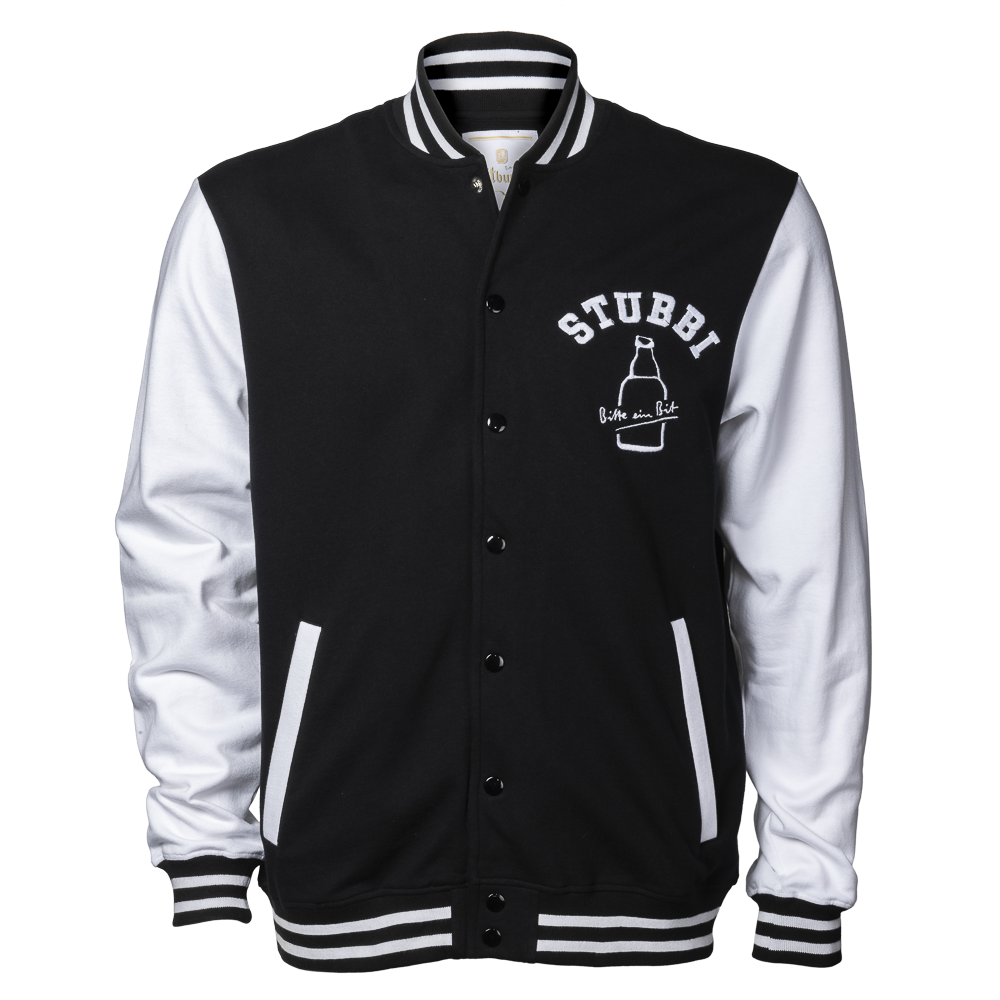 Schwarz-weiße Collegejacke mit Stubbi Logo