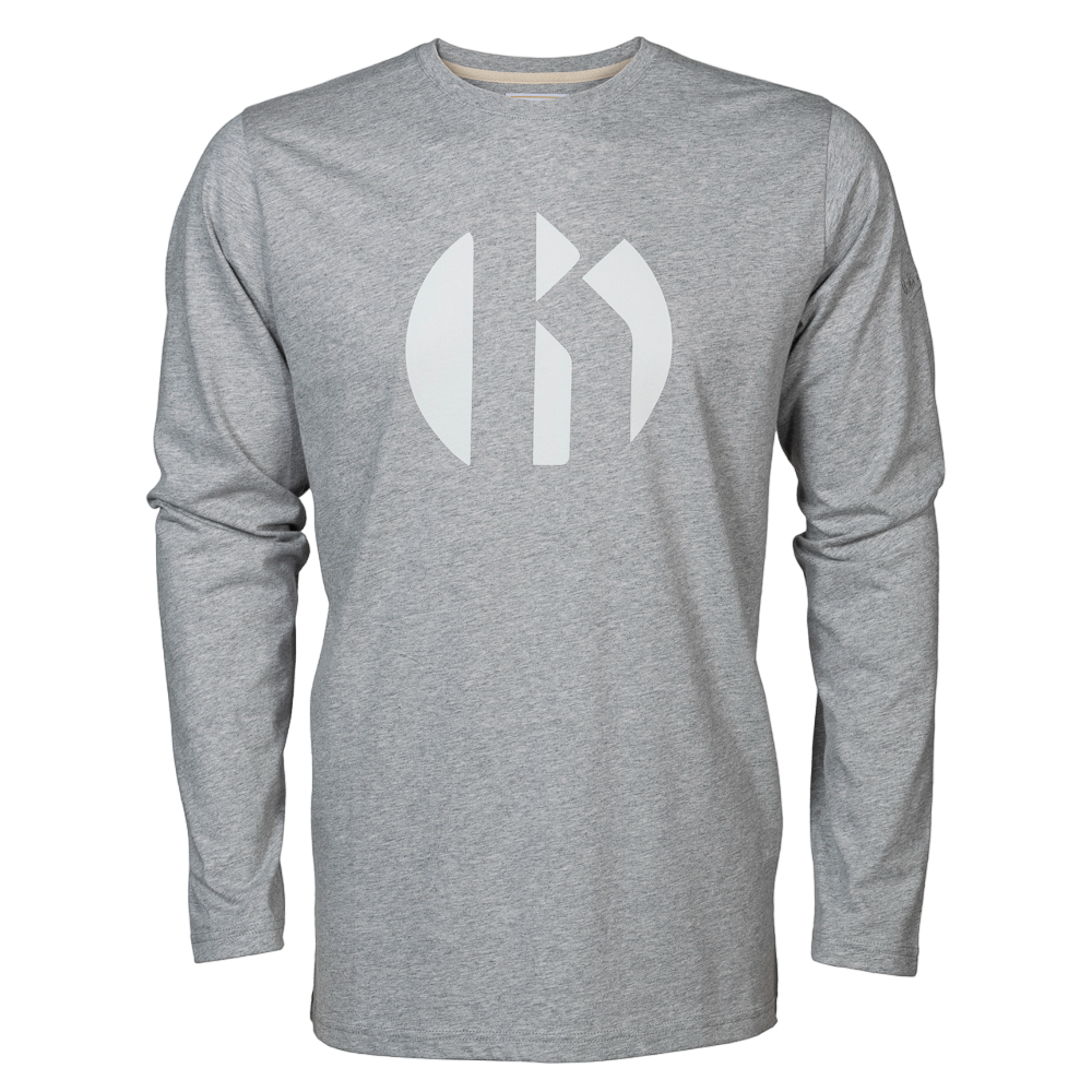 Grau meliertes Langarmshirt aus Baumwolle grau-silbernes Bitburger Logo