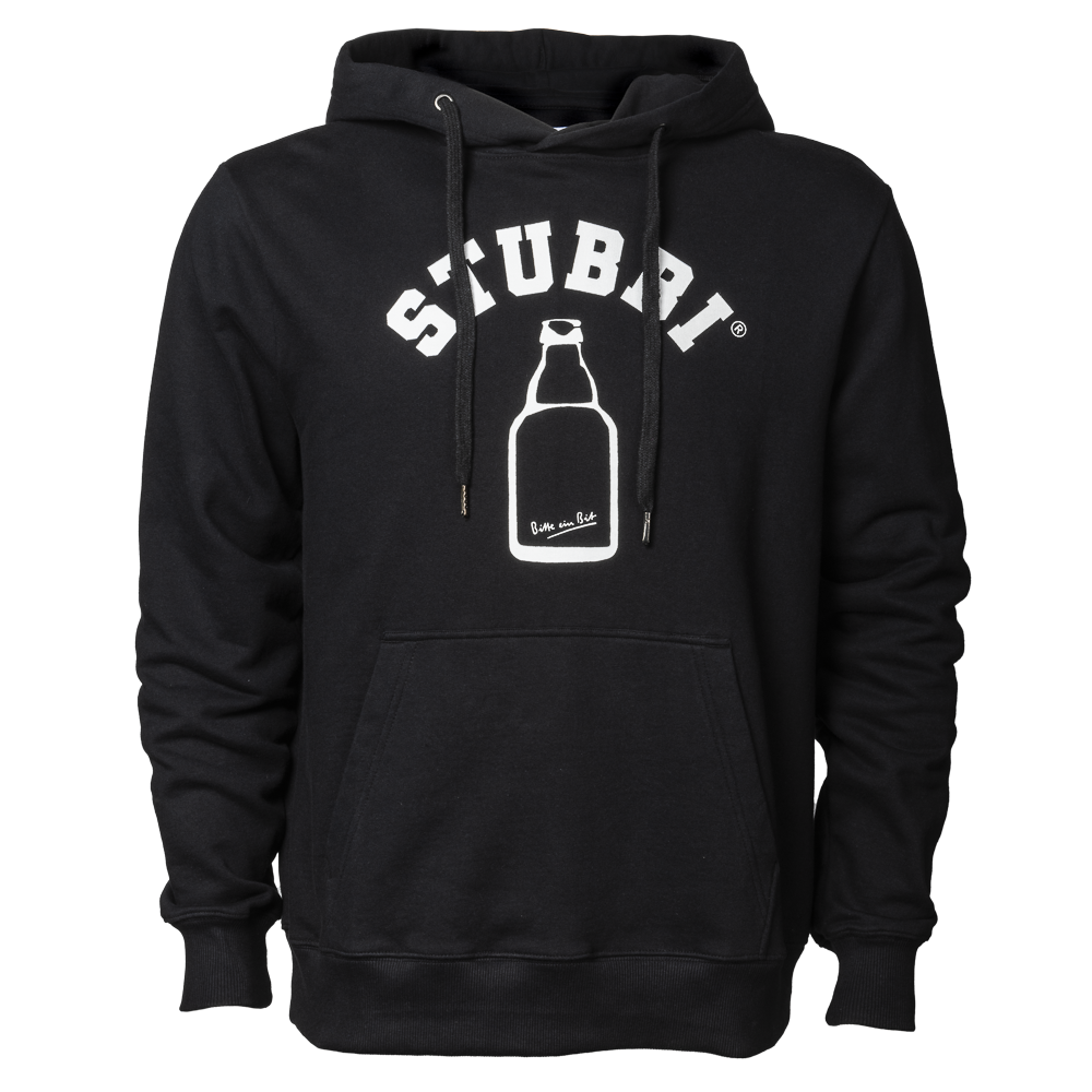 Schwarzer Kapuzenpullover aus Baumwolle mit Stubbi Logo und schwarzen Kordeln