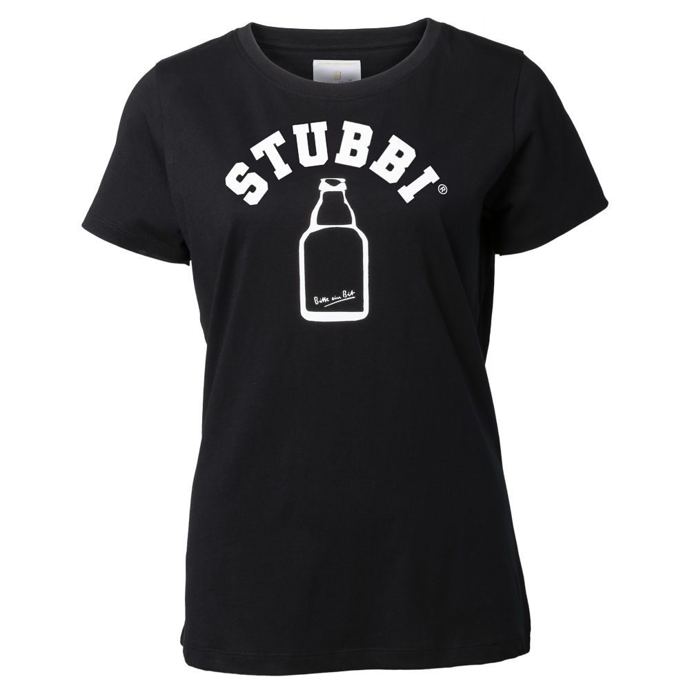 Schwarzes T-Shirt aus Baumwolle mit weißem Stubbi Logo in der Mitte