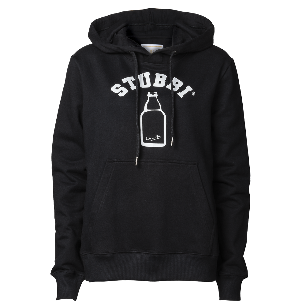 Schwarzer Kapuzenpullover aus Baumwolle mit Stubbi Logo und schwarzen Kordeln