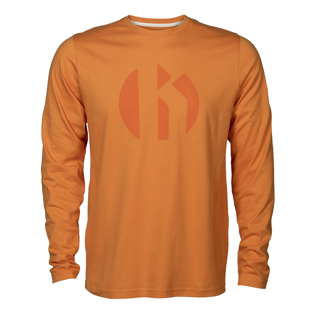 Orangenes Langarmshirt mit Bitburger Logo in der Mitte